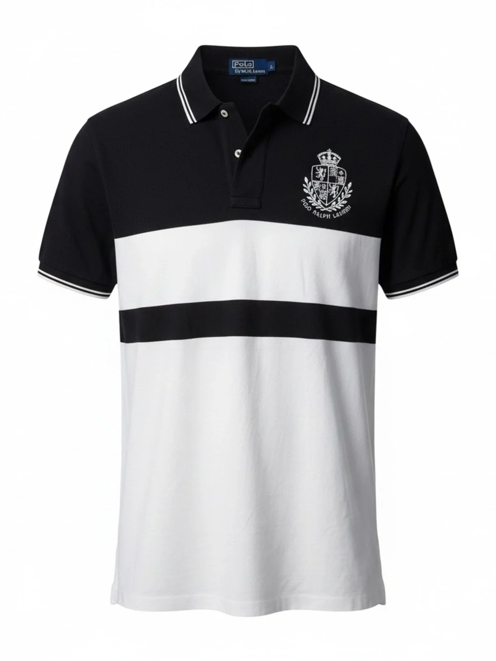 Polo Ralph Lauren Black and White Colorblock Crest Polo Shirt Size L New